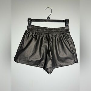 Black Fake Leather Women's Shorts